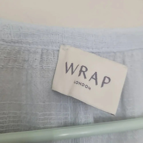 Wrap London Women's Button-Up Tunic Top Size 2 Blue Linen Long Sleeves V-Neck - Picture 2 of 10